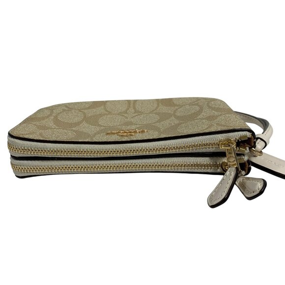 COACH Double Zip Corner Wristlet Wallet Signature Canvas + Hang Tag/Charm EUC - Picture 4 of 10